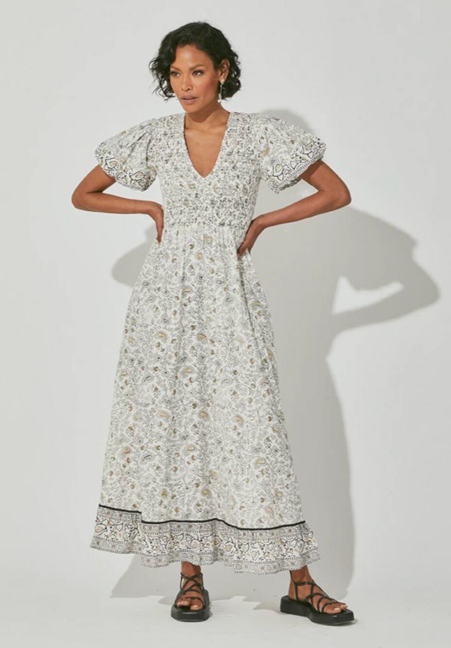 Cleobella Harmoni Paisley Ankle Maxi Dress White Multi Womens Medium New Boho